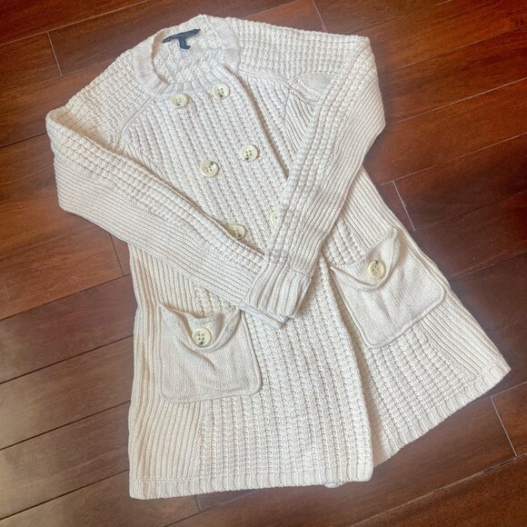 BCBGMaxAzria Merino Wool Double-Breasted Oatmeal Sweater Cardigan - Size XS - Picture 1 of 16